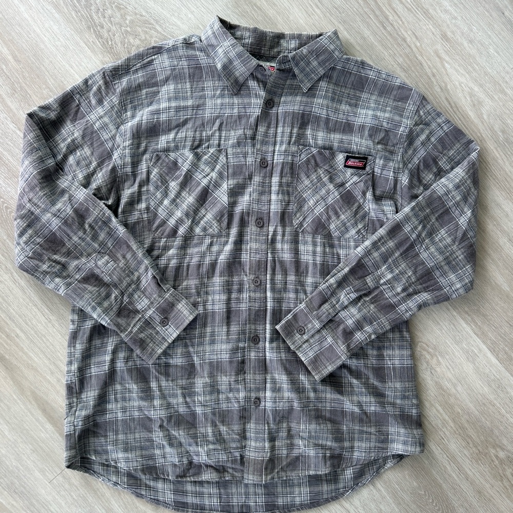 Dickies men’s Plaid Button Down flannel Shirt gray size xl casual
